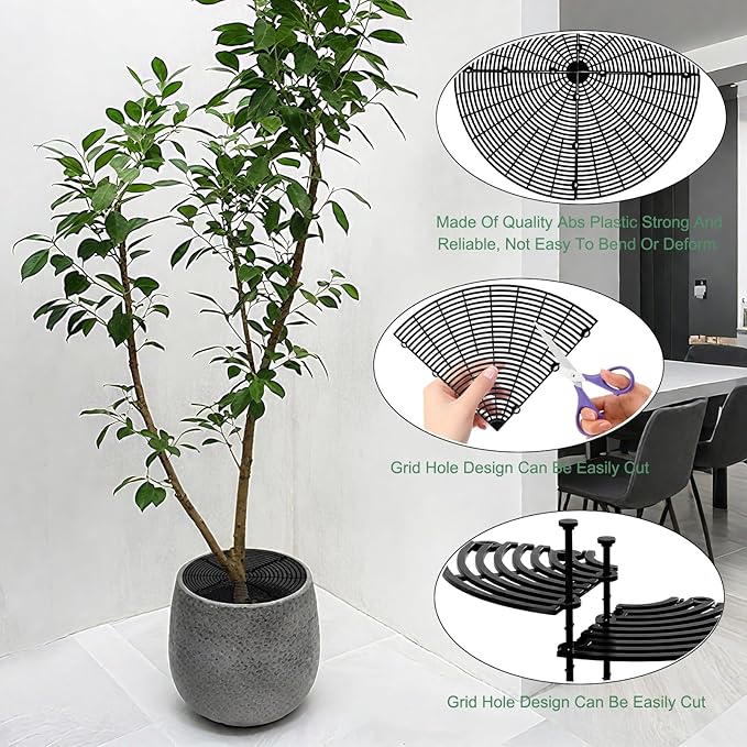 20.5 Inch Plant Pot Cover,Durable Cat & Dog Digging Stopper with Deep Stakes,Adjustable Soil Guard Grid for Indoor & Outdoor Flower Pots,Black Animal Protector