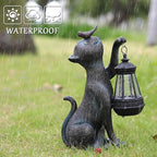 IVCOOLE Outdoor Cat Statues Solar Garden Decor : Cat Figurine with Bird Decor,Unique Garden Art for Porch Patio Balcony Yard Lawn Ornaments - Birthday Housewarming Gifts for Grandma Mom Women