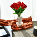Mandy's Red Partially Open Artificial Tulips Flowers Centerpiece, 13.5" Lifelike PU Fake Floral Stems 12pcs for Kitchen Island & Dining Table, Spring Decor for Easter