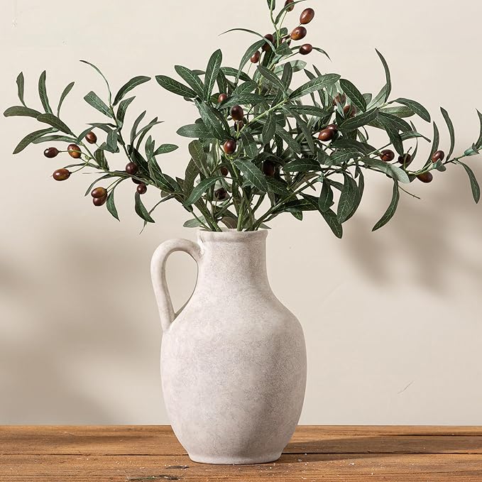 Ceramic Flower Vase Home Decor - 10 Inch Large White Rustic Table Flowers Vases Living Room Bedroom Plant Decorations Farmhouse Vintage for Kitchen Shelf Office Coffee Dining Desk House Women