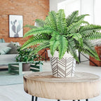 Fake Ferns Potted Plant, Artificial Boston Ferns in Pot, 24 Leaves for Outdoors & Indoor Faux Boston Bush Plant Artificial Greenery Patio Garden Farmhouse Windowsill Porch Home Decor