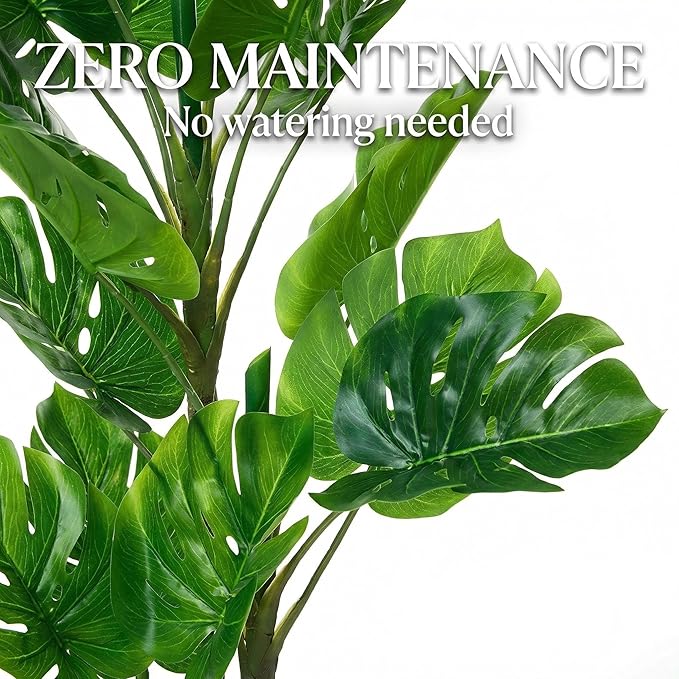 Garvee 3.6FT Artificial Monstera Plant in Pot, Fake Decorative Evergreen Potted Floor Tree, Indoor Faux Tropical Plants for Living Room Porch Entryway Office, No Assembly