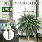 Senjie Artificial Boston Fern 2 Set Large 88 Branches Fake Ferns for Outdoors 48Inch Faux Plant for Home Living Room Office Decor