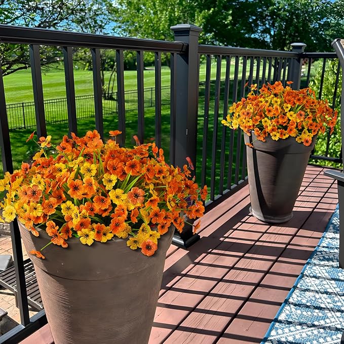 INQCMY Artificial Fake Plants Flowers for Outdoor Outside Fall Decoration,24 Bundles Faux Silk Daisy in Planter UV Resistant Look Real for Home Front Door Porch Patio Garden Balcony Autumn Decor