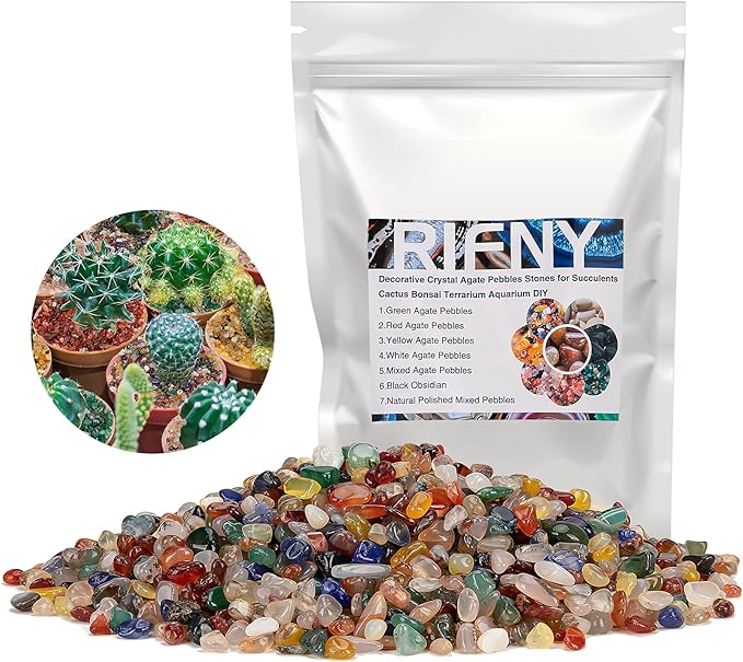 RIFNY Decorative Polished Rocks, 0.3" Gravel Rocks Crushed Crystal for Plant Flower Pots Succulents Cactus Bamboo Plant Vase Filler Aquarium Fish Tank Decorations and DIY Craft (1.5 LB, Color)