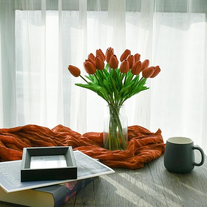 Mandy's Terracotta Artificial Tulips Flowers Centerpiece, 13.5" Lifelike PU Fake Floral Stems 20pcs for Kitchen Island & Dining Table, Spring Decor for Easter