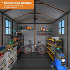 UDPATIO Resin Storage Shed 8 x 6 FT, Plastic Outdoor Storage Shed with Floor Outdside Storage Garden Patio Sheds with Lockable Door for Bike, Garbage Can, Tool, Dark Grey