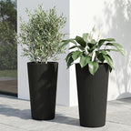 23.6" H Tall Planters for Outdoor Plants, 2 Pack Large Outdoor Planters for Front Porch Decor with Drainage Hole, Plastic Striped Flower Pots Fits Indoor Plants Patio Garden, Black