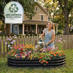 Rakukiri Raised Garden Bed GRS Certified Galvanized Planter Box Outdoor, 8ft Oval Rot-Resistant Metal Garden Bed Planter, Recycled Material Planter for Vegetables Flowers Herbs (Black)