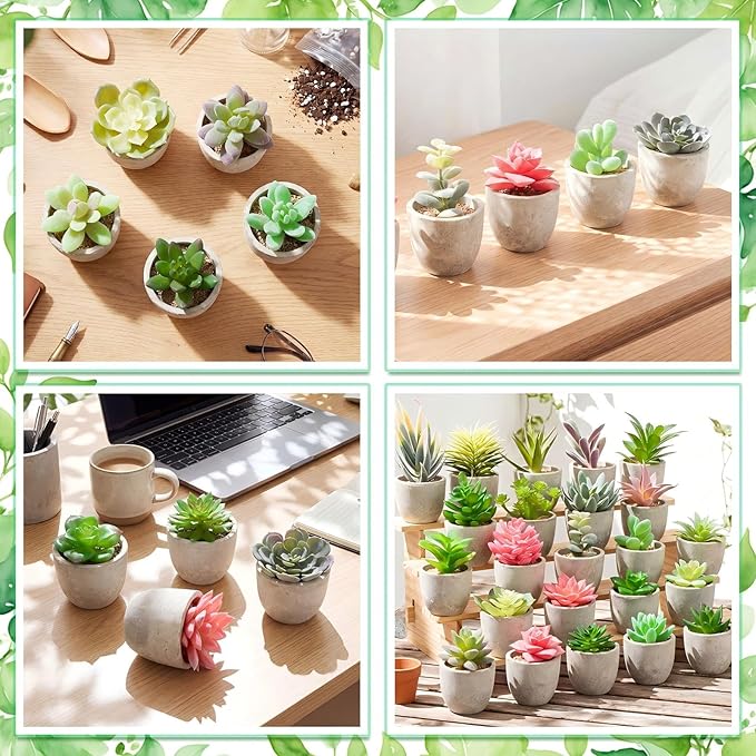 24 Pack Assorted Artificial Succulents in Retro Pulp Pots Bulk Fake Succulent Plants with Vintage Stone-Like Paper Pulp Pots Variety Set for Home, Office & Desk Decor (Various Style)