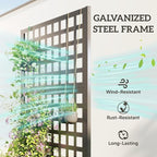 Outsunny Galvanized Raised Garden Bed with Trellis, Metal Planter Box with Drainage Holes, Outdoor Privacy Screen for Climbing Plants, Vegetable, Vines, 35" x 16" x 70", Gray Wood Effect