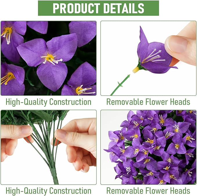 ATTGREAT Artificial Bougainvillea for Outdoors Faux Plants UV Resistant Flowers Fake Plastic Plants Realistic Silk Flowers for Porch Planter Garden Hanging Decoration, 2Pcs (Purple & Purple Red)