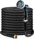 Non-Expandable Garden Hose 75feet, Flexible Water Hose with 10 Function Hose Nozzle, Lightweight, Tangle Free, Rust Proof for Yard (Black)