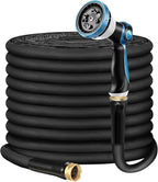 Non-Expandable Garden Hose 75feet, Felxible Water Hose with 10 Function Hose Nozzle, Lightweight, Anti-Kink, Tangle Free, Rust Proof for Yard - 2025 Model(Black)