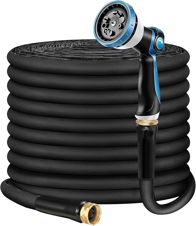 Non-Expandable Garden Hose, with 10 Function Hose Nozzle, Tough & Flexible, Lightweight, Crush Resistant Fittings, Kink & Tangle Free, Rust Proof - 2025 Model