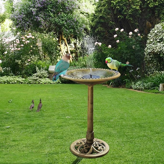 Bird Bath for Outside, Large 28 inch Tall Birdbaths for Outdoors with Solar Water Fountain, Plastic Retro Copper Bird Baths Bowl for Outdoor Garden Lawn Yard Patio Hotel Landscape Decor - Wide 20”