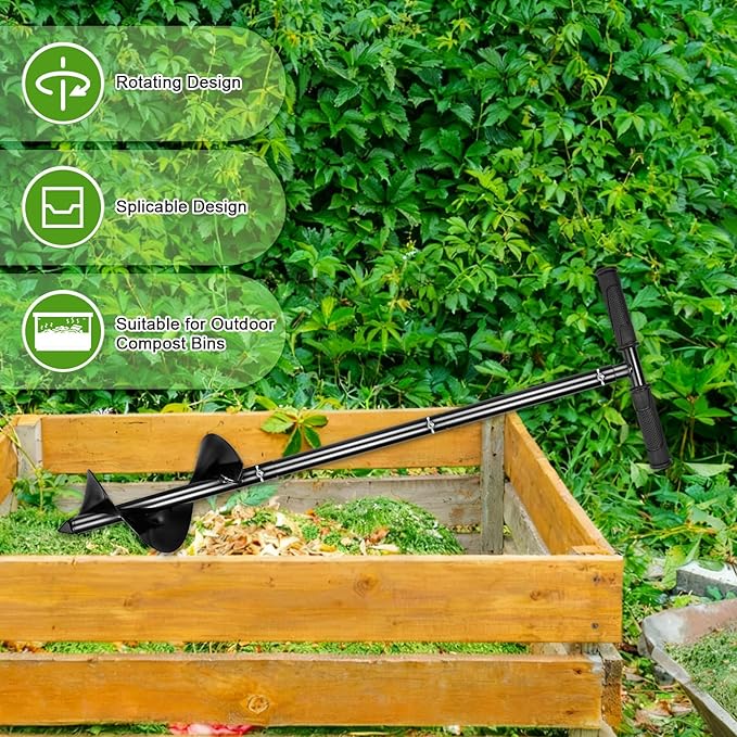 M METERXITY Compost Turning Tool 33.4 Inch Compost Stirring Tool Manual Lawn Aerators Mixing Tool for Gardening Bed/Plant Box/Outdoor Tumbler Bins Bags [Black]