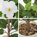 Briful Artificial Hibiscus Potted Plant 20.8” Tall, Realistic Silk Hibiscus Flowers Farmhouse Table Decor, Faux Tropical Flower Plant in Pot for Living Room Table, Entryway, Office, Home Decor, White