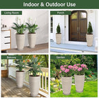 Set of 2 Tall Planter, 21 inch Large Plastic Planter with Drain Hole & Saucers, Large Outdoor Planters for Porch, Garden, Patio, Balcony(Oat Color)