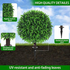 Yangrass Artificial Eucalyptus Topiary Ball Trees with Ground Spike, Set of 2 UV Resistant Artificial Shrubs, Fake Evergreen Artificial Plant Bushes for Indoor Outdoor Front Porch Garden