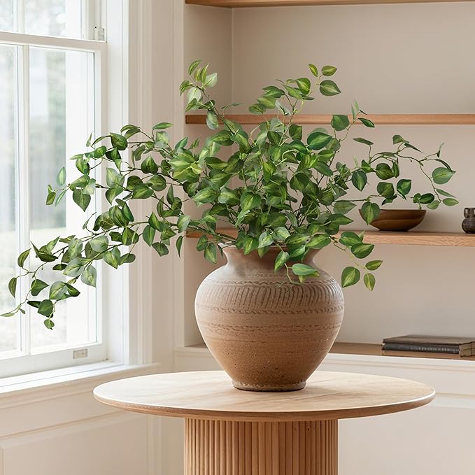 HyeFlora 5PCS Artificial Eucalyptus Leaves Stem Plants for Spring Decor, 32.7 inch Fake Leaves Greenery Branches Green Shrubs Silk Faux Foliage DIY Stems for Festival Home Kitchen Farmhouse(Green)