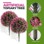Lunmon 2 Pack 24" Artificial Topiary Ball Plants Trees with Flowers, Outdoor Fake Topiary Plants with Ground Spike, UV Resistant Faux Bushes for Indoor Outdoor Front Door Decor(Rose Pink,Lavender)