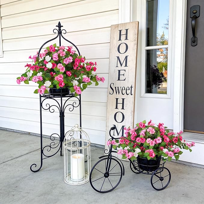INXUGAO Artificial Fake Flowers for Outdoors Spring Decoration 2 Bundles Faux Flowers Plants for Outdoor Planters UV Resistant Silk Realistic Flowers for Outside Home Garden Front Porch Patio Décor