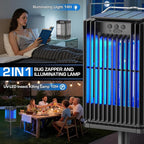 Solar Bug Zapper Outdoor, Waterproof Mosquito Zapper Type-C & Solar Powered, Auto On/Off, Cordless 4200V Electric Fly Zapper, 5000mAh Rechargeable Mosquito Trap Killer for Patio Backyard Camping