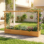 Happygrill 45" Raised Garden Bed with Trellis, 2 Pack Wood Planter Box w/Hanging Roof, 2 Side Trellises, Open-Ended Base for Flower, Climbing Plant, Plant Container for Garden