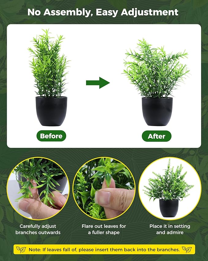 Clearain Fake Plants 6 Packs Artificial Plants Small Faux Plants Black Bathroom Accessories for Bathroom Home Kitchen Coffee Table Office Desk Decor Indoor (Black)