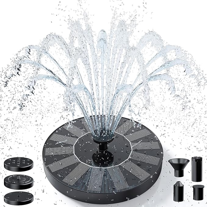 AMZtime 1.4W Solar Bird Bath Fountain with 4 Fixed Rods, Solar Fountain Pump with Upgraded Solar Panels, Solar Powered Floating Water Fountain Pump for Bird Bath, Ponds, Garden, Fish Tank and Outdoor