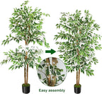GTIDEA 5ft Ficus Tree Artificial, Tall Fake Tree with Natural Trunk Faux Trees Indoor Silk Ficus Leaves Artificial Trees for Home Decor Indoor Summer Office Living Room Outdoor (Included Dried Moss)