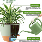 8/10/12 Inch Self Watering Pots for Indoor/Outdoor Plants - Large Plastic Planter with Drainage Holes, Water Level Indicator & Deep Reservoir, Modern Decorative Flower Pots (Green)