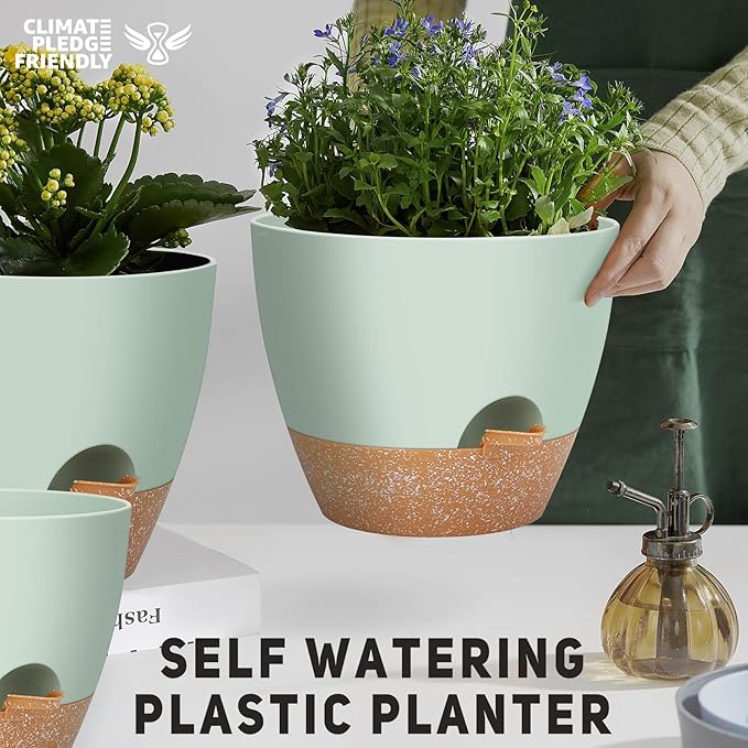 YNNICO 12" 10" 9" Large Self Watering Plant Pots, 3 Pack Flower Pots Planters with Multi Mesh Drainage Holes for Indoor Outdoor Garden Plants and Flowers.