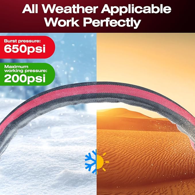 Flexible & Lightweight Garden Hose - 2026 Upgrade Non-Expanding Hose with Latex Core, Heavy-Duty & Kink-Free Design for High Pressure - Outdoor Yard, RV, Car Washing (Gray/Red, 15 FT)