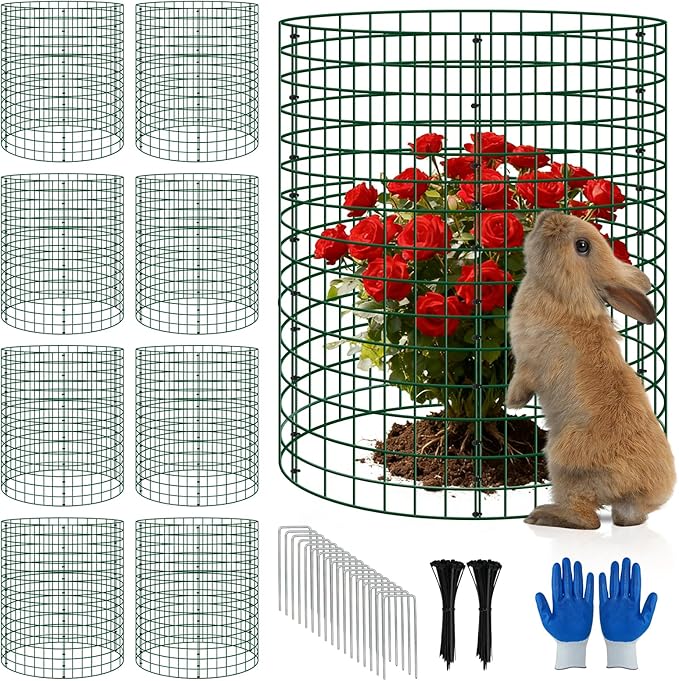 8 Pack Plant Protectors from Animals, 12''x16'' Metal Plant Cages for Outdoor Plants, Garden Plant Protector with Stakes & Zip Ties, Keep Rabbits Squirrels Out, Plant Cage for Flowers Vegetables