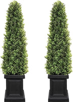 3.5ft Boxwood Outdoor Topiary Set of 2, Tall All Year Green Fake Plant Topiary Trees Artificial Outdoor Porch Trees with Sturdy Pot for Outdoor Indoor (Square)