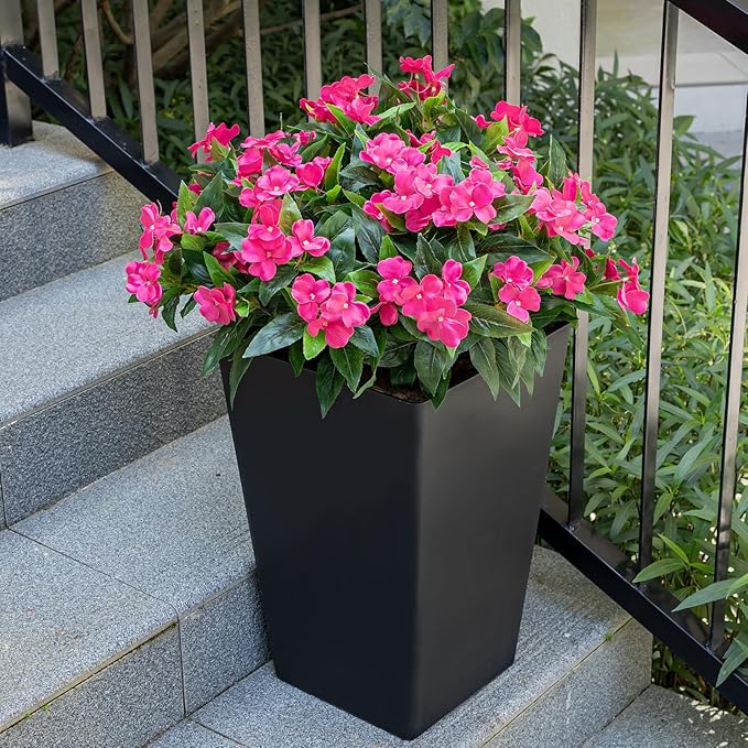Nigirior Artificial Fake Flowers for Outdoor Décor 6 Bundles UV Resistant Fake Plants for Planter Faux Impatiens for Home Porch/Garden Stunning（Rose Red）