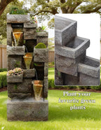 41.7" Outdoor Water Fountains 3 Tier Modern Floor-Standing Fountain with LED Lights and Pump Outdoor Rock Waterfall Fountain for Garden, Yard, Porch, Patio, Home Decor, Yellow