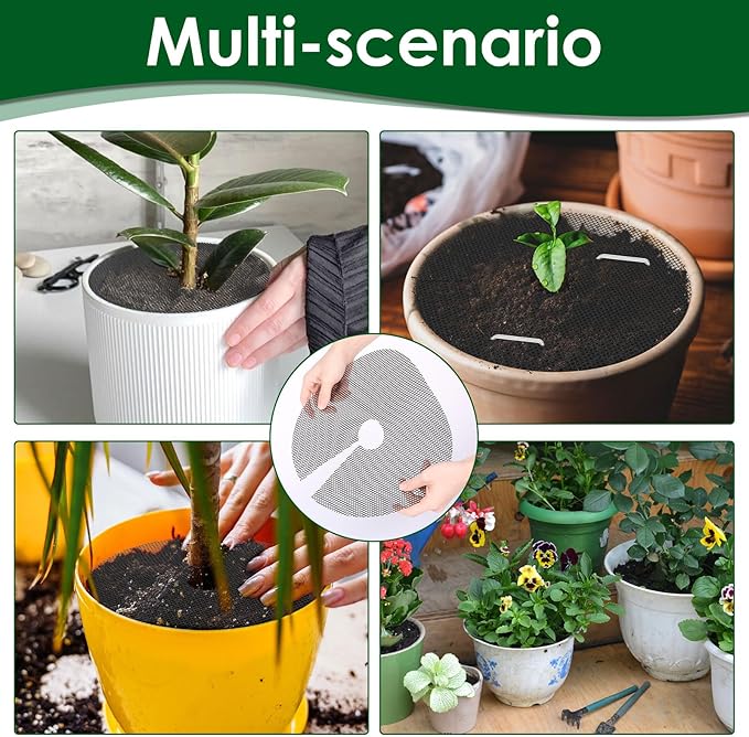10 Pcs 11.8 Inch Pot Covers to Keep Cats Out, Cuttable Flower Pot Cover Protects Flower Soil from Animals and Children, with 10 Metal Stakes for Indoor Outdoor Garden Plant