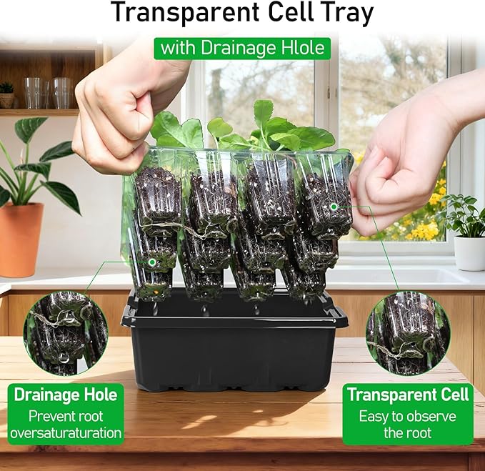 MIXC Seed Starter Tray with Elevated Lid, 120 Cells Seed Starter Kit with Adjustable Humidity Dome, Drainage Hole, Clear Heightened Lids for Indoor Outdoor Greenhouse Gardens, 10 Pack, Black