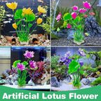 Hamiledyi 2 Pcs Artificial Lotus Flowers with Small Artificial Seaweed Plants Fish Tank Plastic Plants Decorations Purple and White-Purple Blossoms Artificial Water Plants Perfect for Aquarium Decor