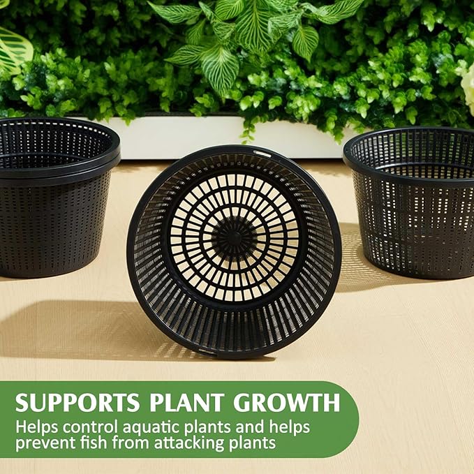 Weysat 8pcs Pond Plant Baskets Hydroponic Baskets 8.3 Inch Round Aquatic Plant Net Pot Large Plastic Net Container Black Mesh Pond Container for Hydroponics Live Aquarium Nursery Grow
