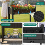 YITAHOME 42.5x17.3x35.4 in Raised Garden Bed, Outdoor Plastic Planter Box with Wheels, Legs, Drain Plug, and Storage Shelf for Plants, Vegetables, Flowers, Herbs, Black