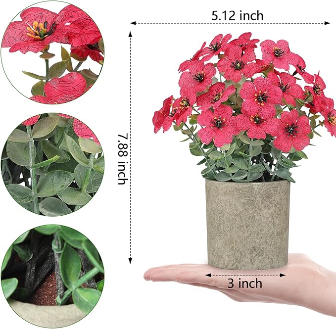 2 Pack Small Fake Plants Potted Artificial Plants Artificial Flowers Potted Faux Flower Daisy with Eucalyptus Leaves for Home Decor Office Room Farmhouse Indoor Table Bathroom Decor（Purple&magenta）