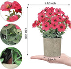 2 Pack Small Fake Plants Potted Artificial Plants Artificial Flowers Potted Faux Flower Daisy with Eucalyptus Leaves for Home Decor Office Room Farmhouse Indoor Table Bathroom Decor（Magenta）