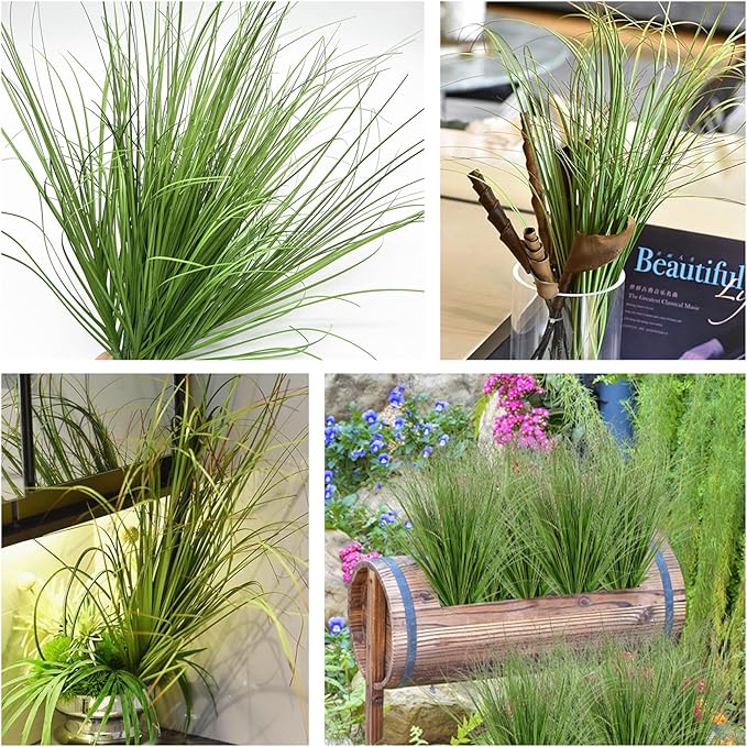 Fake Grass Green Plants Artificial Wheatgrass Shrubs Faux Onion Greenery Plastic Plant Wheat Grass Stems for Indoor Room Home Office Outdoor Decor Garden Porch Wedding Bundles DIY Decoration - 16 Pack