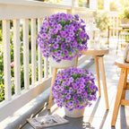 Alupssuc 2Pcs 20" Artificial Topiary Ball Flowers for Outdoors, Spring Decoration with Spike, UV Resistant Faux Summer Plants, Fake Bushes Indoor Decor, Purple Deep Purple for Garden, Porch & Patio