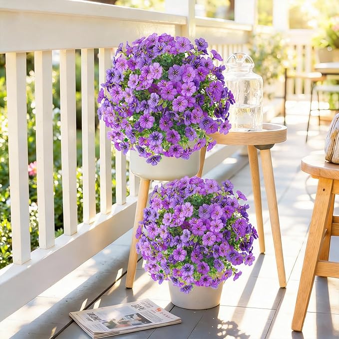Alupssuc 2Pcs 20" Artificial Topiary Ball Flowers for Outdoors, Spring Decoration with Spike, UV Resistant Faux Summer Plants, Fake Bushes Indoor Decor, Purple Deep Purple for Garden, Porch & Patio