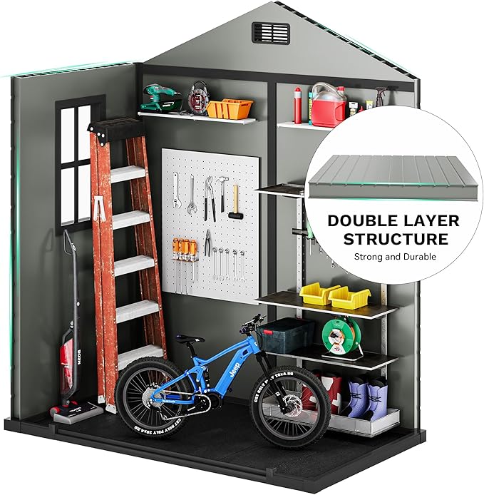DWVO 6x4 FT Outdoor Storage Shed with Reinforced Floor, Resin Storage Shed with Lockable Door, Window and Vents, Waterproof Plastic Tool Storage for Garden Patio Backyard
